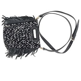 Sac à Franges Maje Mini M en Paillette et Cuir Noir Noir