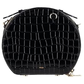 Maje-Maje Hatbox Bag in Black Croc-Embossed Leather-Black