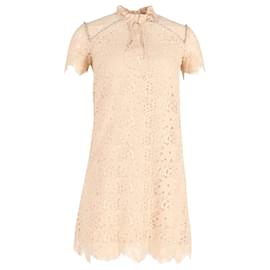 Sandro-Sandro Embellished Lace Mini Dress in Beige Cotton -Brown,Beige