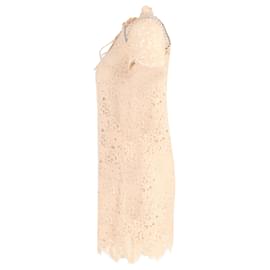 Sandro-Sandro Embellished Lace Mini Dress in Beige Cotton -Brown,Beige