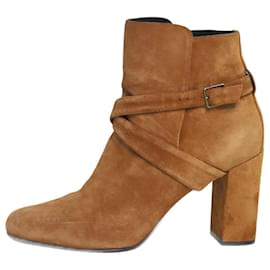 Saint Laurent-Brown suede buckle detail high heeled boots - size EU 41-Brown
