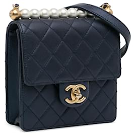 Chanel-Borsa con patta Chanel blu piccola perle chic-Blu,Blu navy