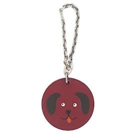 Hermès-HERMES KEY RING NOAH'S ARK DOG RED LEATHER BAG JEWEL KEY RING BAG-Red
