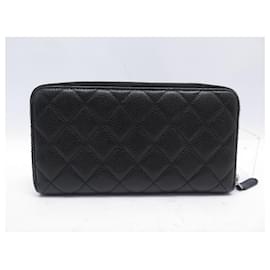 Chanel-CHANEL LANGE KLASSISCHE REISSVERSCHLUSSBRIEFTASCHE MIT CC-LOGO SCHWARZES CAVIAR-LEDERBRIEFTASCHE-Schwarz