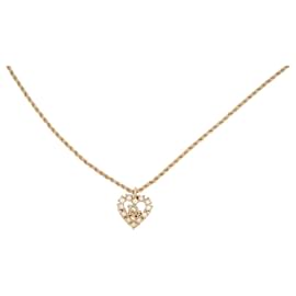 Christian Dior-COLLIER CHRISTIAN DIOR PENDENTIF COEUR LOGO & STRASS 35-40 METAL NECKLACE-Doré