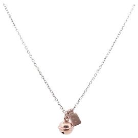 COLLIER DODO POMELLATO ESSENTIAL ARGENT 2 CHARMS GRELOT TAG DODO OR ROSE 9K Argenté
