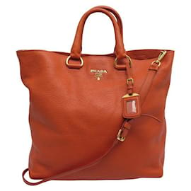 Prada-PRADA SHOPPING CABAS BN HANDTASCHE2865 IN HANDTASCHE AUS ORANGEM genarbtem Leder-Orange