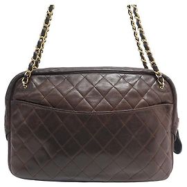 BOLSA DE CÂMERA VINTAGE CHANEL BOLSA DE MÃO DE COURO MARROM Acolchoado Marrom