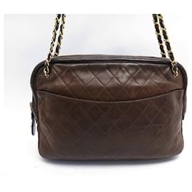 Chanel-VINTAGE CHANEL CAMERA HANDBAG QUILTED LEATHER BROWN LEATHER HAND BAG-Brown