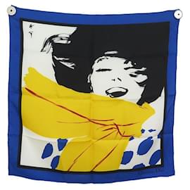 Christian Dior-NEW CHRISTIAN DIOR PETIT SQUARE SCARF 56CM YELLOW AND BLUE SILK SCARF-Blue