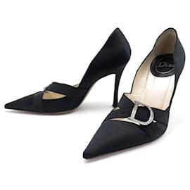 Dior-SHOES CHRISTIAN DIOR PUMPS 41 SATIN D STRASS SATIN PUMPS SHOES-Black