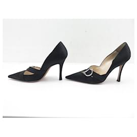 Dior-SHOES CHRISTIAN DIOR PUMPS 41 SATIN D STRASS SATIN PUMPS SHOES-Black