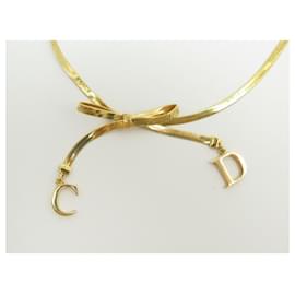 Christian Dior-VINTAGE COLLIER CHRISTIAN DIOR CHOKER CD CHOKER NOEUD EN METAL DORE BOW NECKLACE-Doré