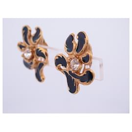 Christian Lacroix-VINTAGE CLIP EARRINGS CHRISTIAN LACROIX FLOWER AND STRASS EARRINGS-Golden