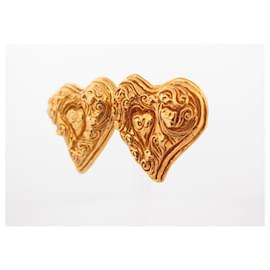 Christian Lacroix-VINTAGE BOUCLES D'OREILLES CHRISTIAN LACROIX COEUR METAL DORE GOLDEN EARRINGS-Doré