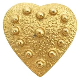Yves Saint Laurent-VINTAGE YVES SAINT LAURENT HEART BROOCH GOLD METAL GOLDEN STEEL HEART BROOCH-Golden