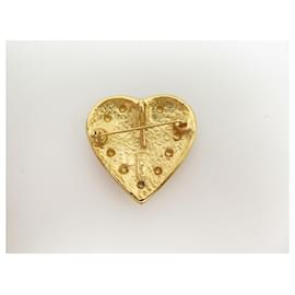 Yves Saint Laurent-VINTAGE BROCHE YVES SAINT LAURENT COEUR METAL DORE GOLDEN STEEL HEART BROOCH-Doré