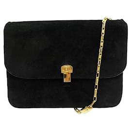 Céline-BOLSO DE MANO VINTAGE CELINE CIERRE Y CADENA BOLSO DE MANO TRIOMPHE DE ANTE NEGRO-Negro