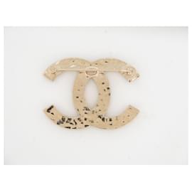 Chanel-NEUF BROCHE CHANEL LOGO CC ET STRASS EN METAL DORE BOITE POCHON GOLD BROOCH-Doré