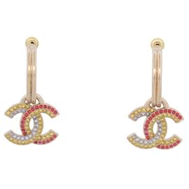 Chanel-NEW CHANEL CREOLES LOGO CC MULTICOLOR EARRINGS NEW EARRINGS-Golden