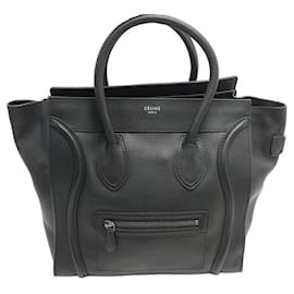 Céline-BOLSO DE MANO MEDIANO PHANTOM DE PIEL NEGRA CELINE LUGGAGE BOLSO DE MANO MONEDERO NEGRO-Negro