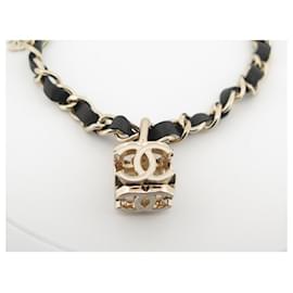 Chanel-CHANEL CHOCKER NECKLACE CC LOGO CUBE & INTERLACED CHAIN 35/45 NECKLACE-Golden