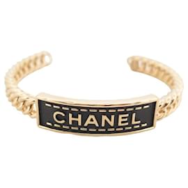Chanel-BRACELET CHANEL MANCHETTECHAINE & LOGO L 20CM METAL DORE BANGLE STRAP CUFF-Doré