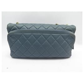 Chanel-SAC A MAIN CHANEL TIMELESS 2 SOUFFLETS CUIR BLEU BANDOULIERE HANDBAG-Bleu