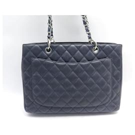 Chanel-SAC A MAIN CHANEL SHOPPING LOGO CC CUIR CAVIAR BLEU MARINE HAND BAG PURSE-Bleu Marine