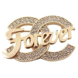 Chanel-BROCHE CHANEL LOGO CC FOREVER EN METAL DORE ET STRASS GOLDEN STEEL BROOCH-Doré