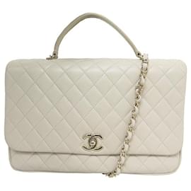 Chanel-CHANEL COCO HANDLE HANDBAG TIMELESS CLASP LEATHER SHOULDER HAND BAG-Cream