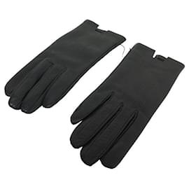 Hermès-NEW HERMES GLOVES IN BLACK LEATHER SIZE 7 NEW BLACK LEATHER GLOVES-Black