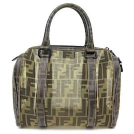 Fendi-FENDI BOSTON HANDBAG 25 BAULOTTO FOREVER RETE FF ZUCCA 8BL092 HAND BAG-Khaki
