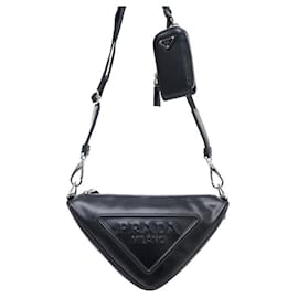 Prada-NEW PRADA TRIANGLE BAG MULTI-POCKET BAG 2VH155 BLACK LEATHER HAND BAG-Black