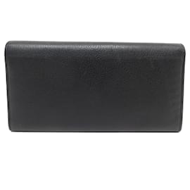 Chanel-CHANEL CAMELIA WALLET CC LOGO BLACK SEEDED LEATHER LEATHER WALLET-Black