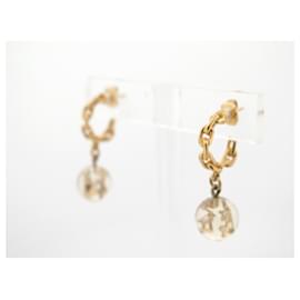 Louis Vuitton-BOUCLES D OREILLES LOUIS VUITTON INCLUSION MONOGRAM PENDANTES DORE EARRINGS-Doré