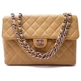 Chanel-CHANEL TIMELESS CLASSIC JUMBO SHOULDER BANDOULIERE QUILTED LEATHER BAG-Camel
