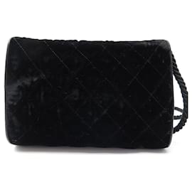 Chanel-VINTAGE SAC A MAIN CHANEL STRASS VELOURS MATELASSE NOIR BANDOULIERE PURSE-Noir