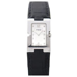 RELÓGIO FRED R12 100 QUARTZ 30 MM EM AÇO PALIADO COM CORREIA DE COURO DE CROCODILO Prata