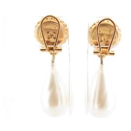 Chanel-VINTAGE CHANEL CLOVER & PENDANT PEARL EARRINGS DORE EARRINGS-Golden