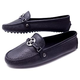 Louis Vuitton-NEW LOUIS VUITTON LOAFERS 38.5 BLACK GRAIN LEATHER BOX SHOES-Black