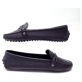 Louis Vuitton-NEW LOUIS VUITTON LOAFERS 38.5 BLACK GRAIN LEATHER BOX SHOES-Black