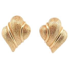 Christian Dior-VINTAGE BOUCLES D'OREILLES CHRISTIAN DIOR COQUILLAGE METAL DORE SHELL EARRINGS-Doré