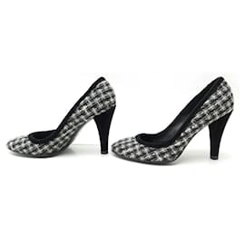 Chanel-CHANEL SHOES PUMPS 39 IN GRAY TWEED CANVAS + GRAY SHOES BOX-Grey
