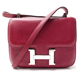 Hermès-SAC A MAIN HERMES CONSTANCE 14 MICRO EN CUIR EPSOM ROUGE BANDOULIERE HAND BAG-Rouge