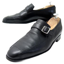 SAPATOS BERLUTI MOCASSINS COM FIVELA 7 41 EM COURO PRETO LEATHER LOAFERS Preto