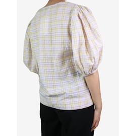 Ganni-Multicoloured puff short-sleeved check top - size EU 38-Multiple colors