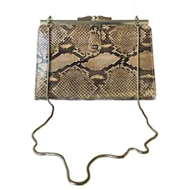 DIOR 70bolsa clutch python Preto Castanho claro Gold hardware