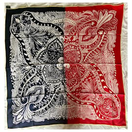 Hermès-Hermes silk scarf 100/100 cm rare.-White,Red,Navy blue