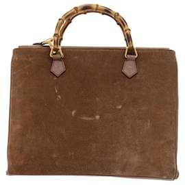 Gucci-GUCCI Bamboo Hand Bag Suede 2way Brown 002 123 0322 Auth th4058-Brown